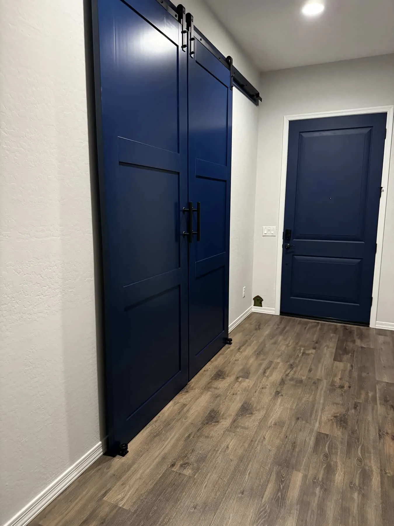 Blue Shaker double slider barn doors