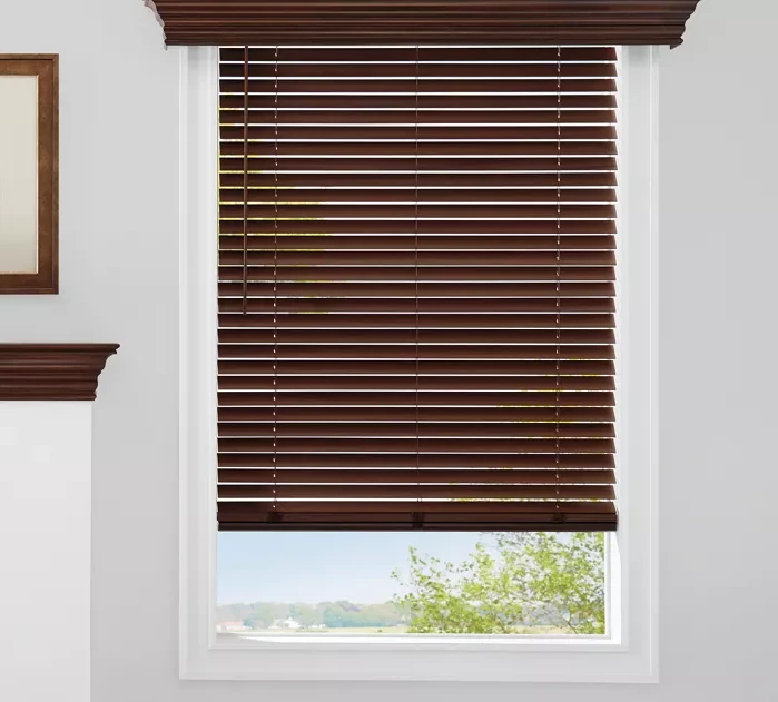 Dark faux wood blinds