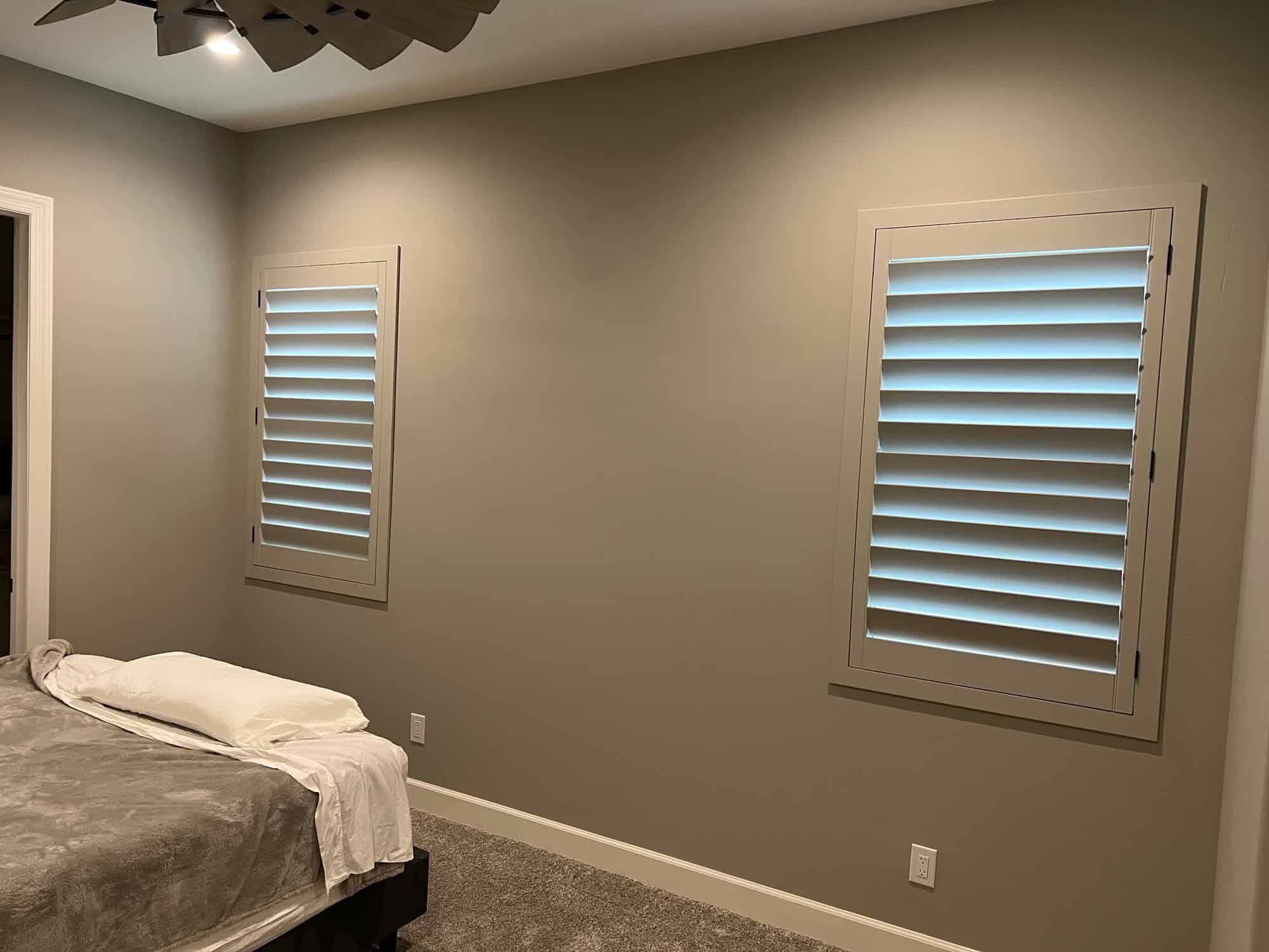 White basswood plantation shutters in a Phoenix bedroom