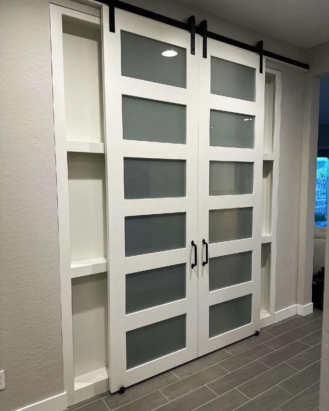 Modern 6-Lite Frosted Glass barn door set