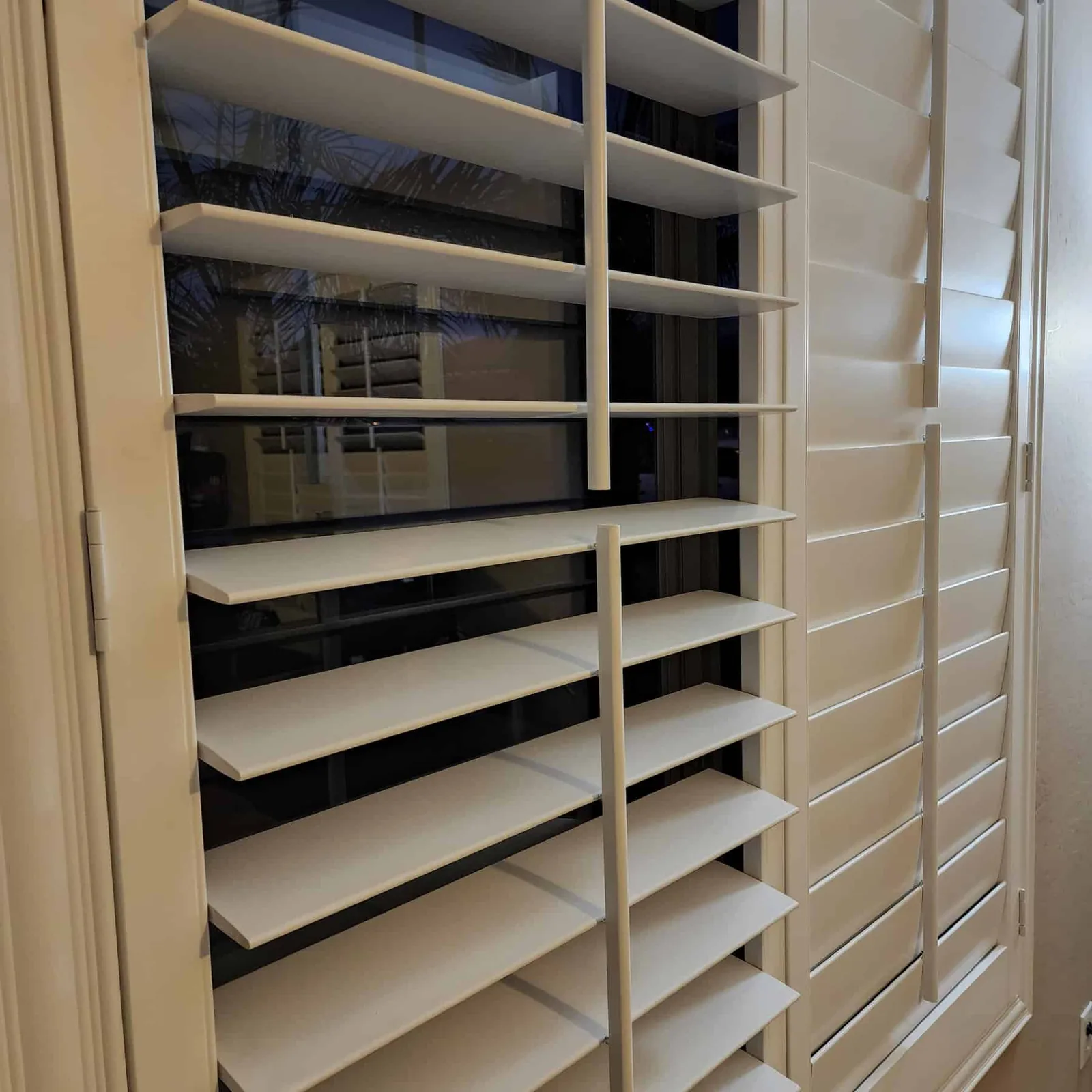 Close-up of Polywood louvers showing tilt and build quality