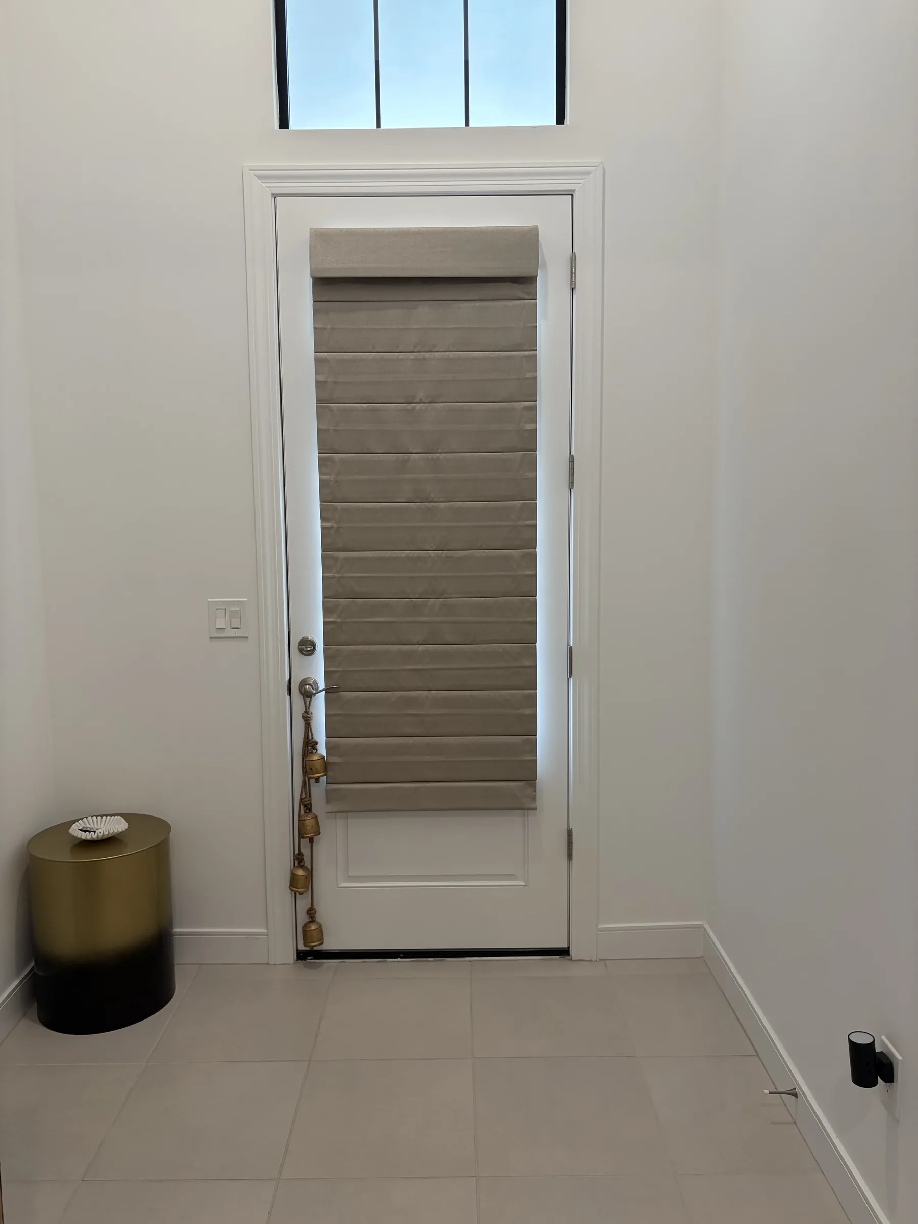 Roman shade on an entry door window