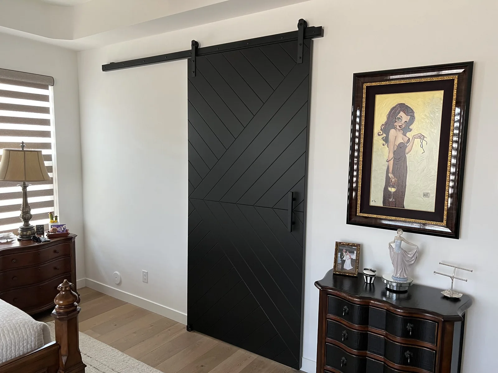 Single Panel Chevron barn door in matte black