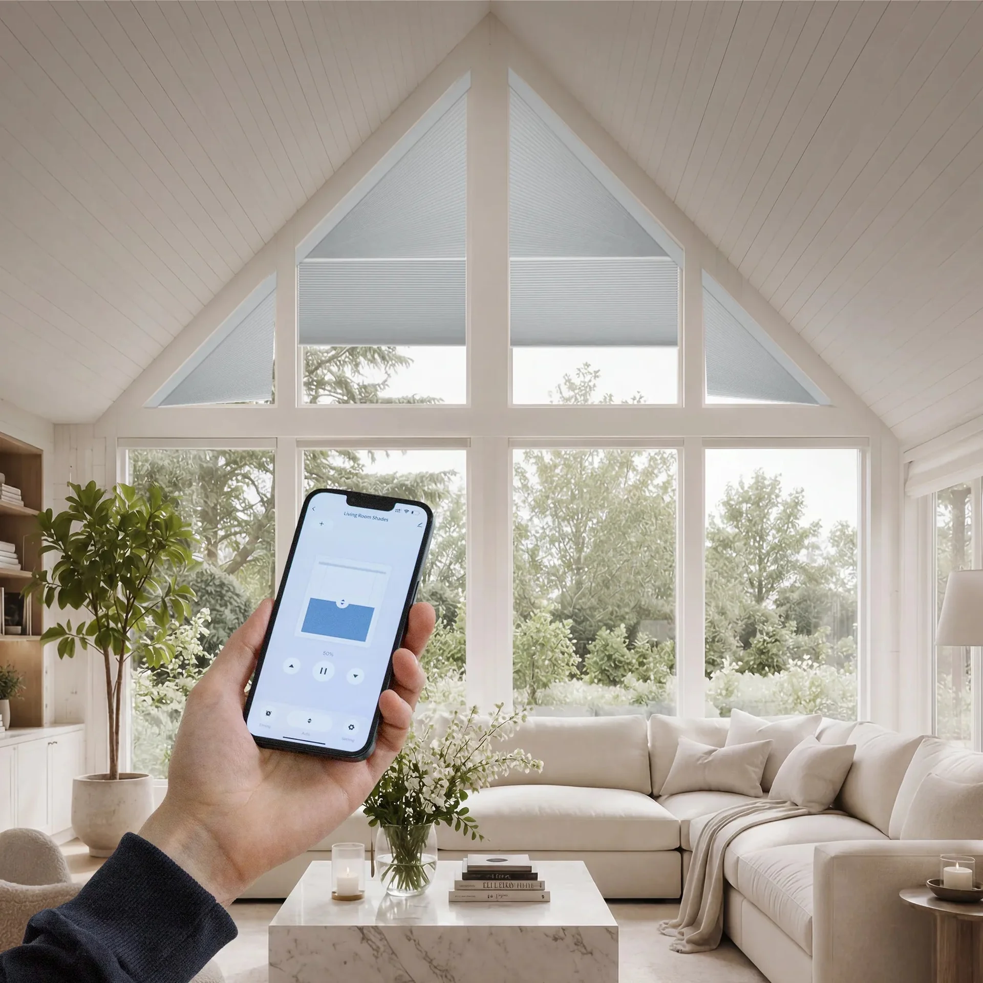 Smartphone app controlling motorized shades in a Phoenix home