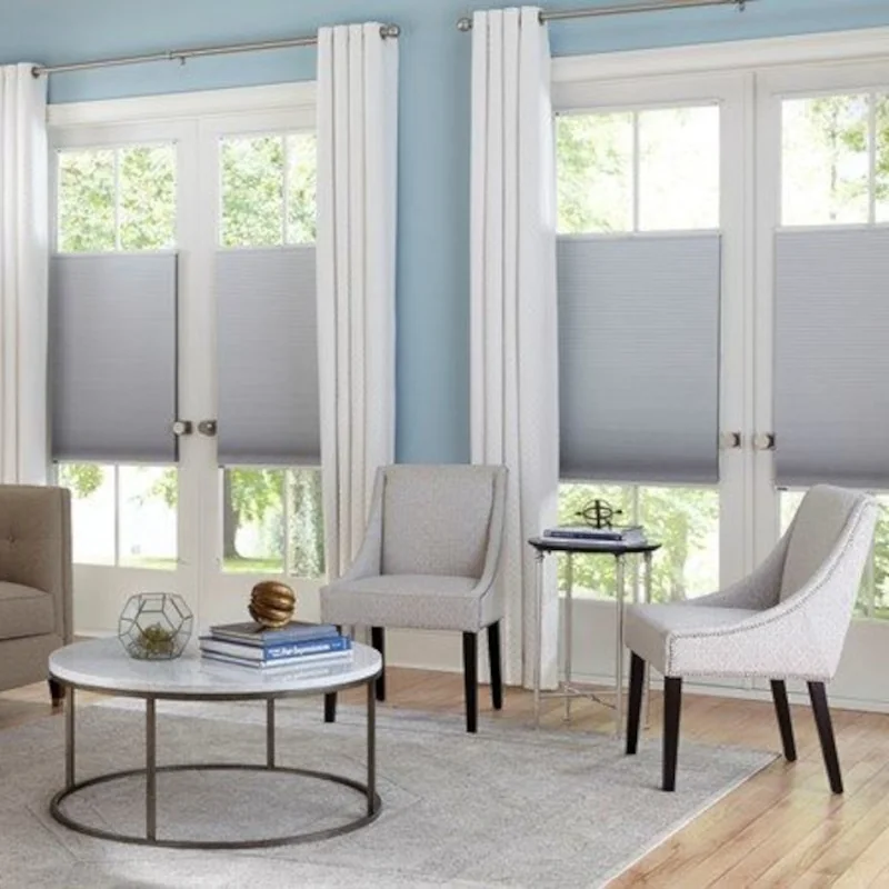 Top-down bottom-up cellular shades on French doors