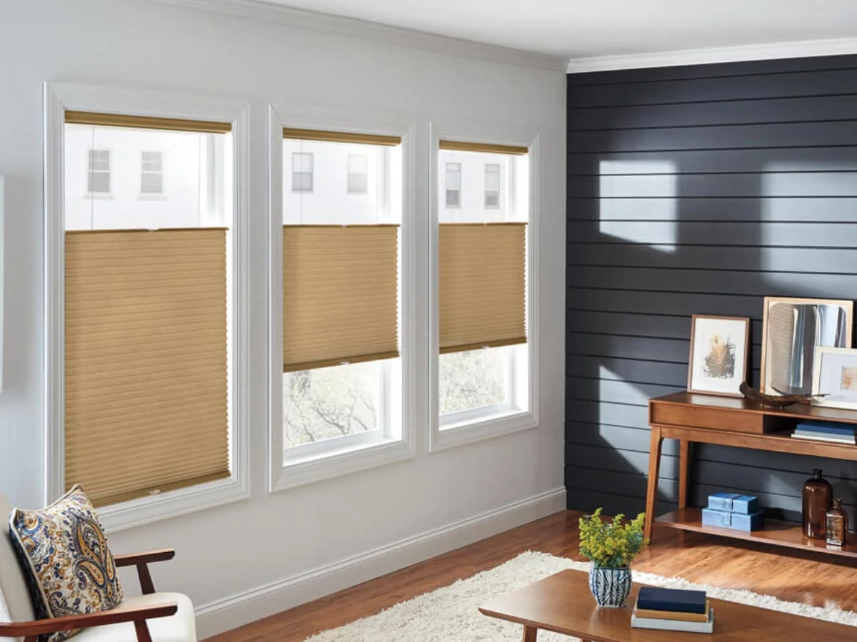 Top-down bottom-up cellular shades in a living room
