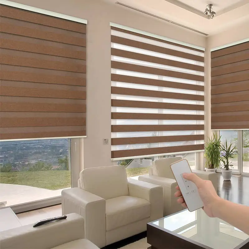 Motorized zebra shade with remote control